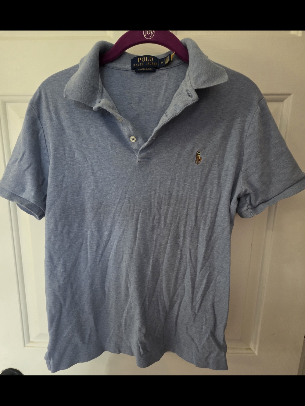 Polo by Ralph Lauren Men's Heather Light Blue Polo with Embroidered Pony